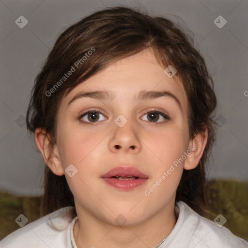 Neutral white child female with medium  brown hair and brown eyes