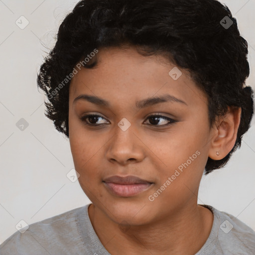 Neutral black young-adult female with short  black hair and brown eyes