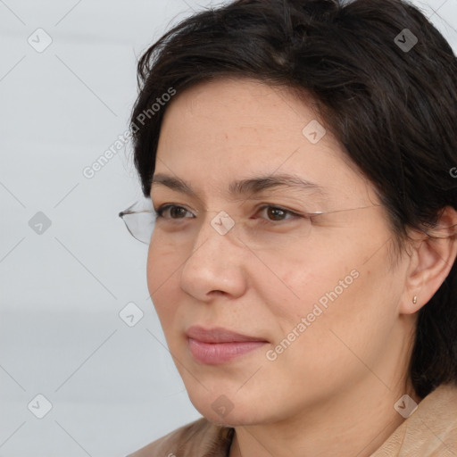 Neutral white adult female with medium  brown hair and brown eyes