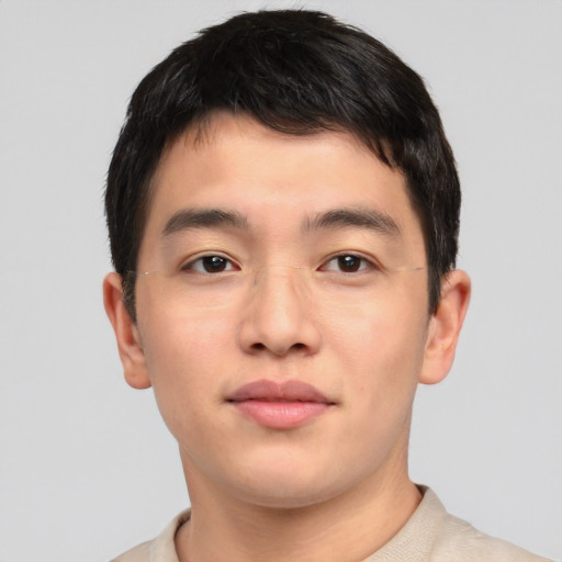 Neutral asian young-adult male with short  brown hair and brown eyes