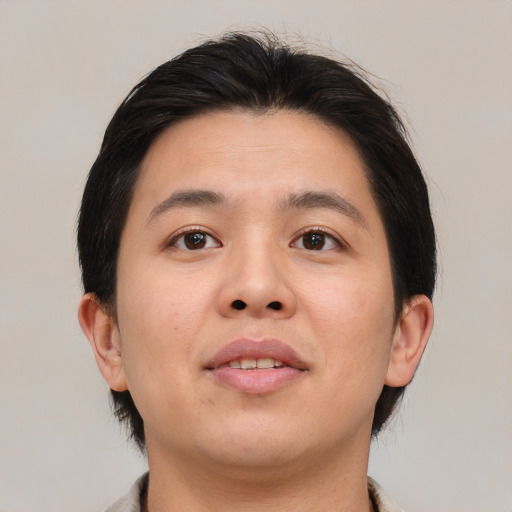 Neutral asian young-adult male with medium  brown hair and brown eyes