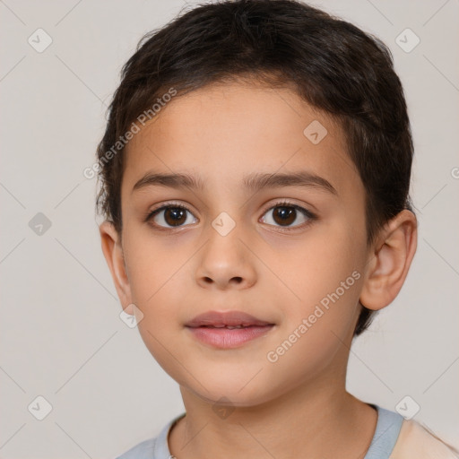 Neutral white child female with short  brown hair and brown eyes