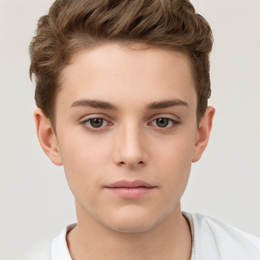 Neutral white child male with short  brown hair and brown eyes