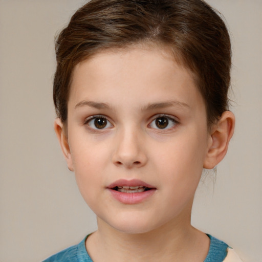 Neutral white child female with short  brown hair and brown eyes