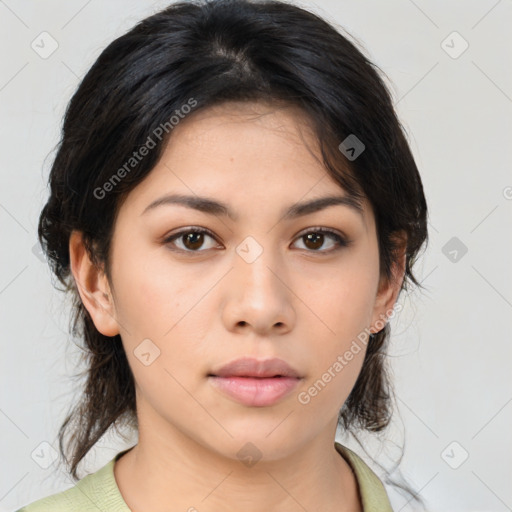 Neutral asian young-adult female with medium  brown hair and brown eyes