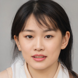 Neutral asian young-adult female with medium  brown hair and brown eyes