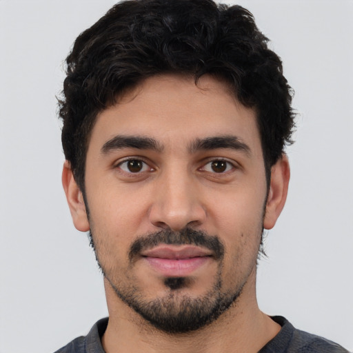 Neutral white young-adult male with short  black hair and brown eyes