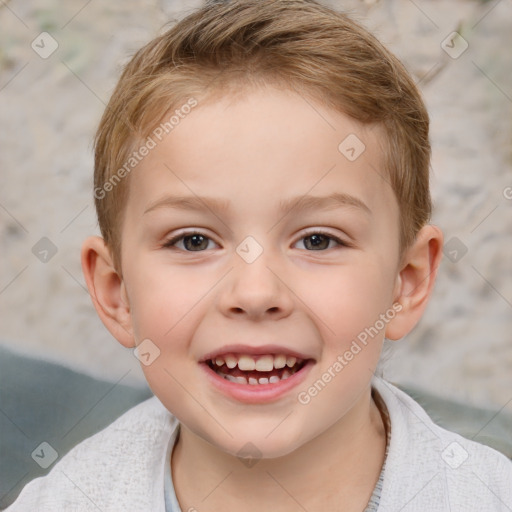 Joyful white child male with short  brown hair and brown eyes