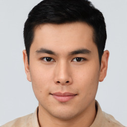 Neutral white young-adult male with short  black hair and brown eyes