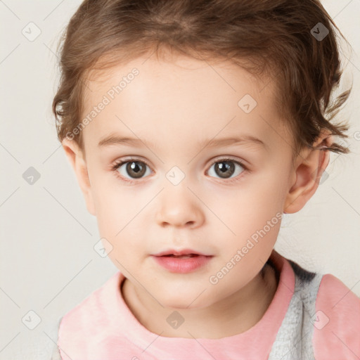 Neutral white child female with short  brown hair and brown eyes