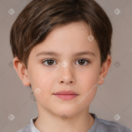 Neutral white child female with short  brown hair and brown eyes