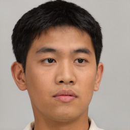 Neutral asian young-adult male with short  brown hair and brown eyes