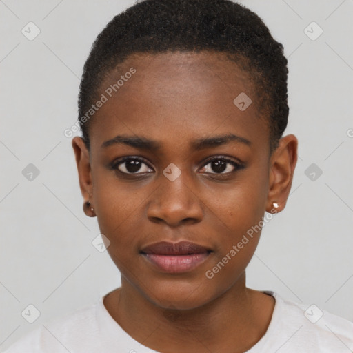 Neutral black young-adult female with short  brown hair and brown eyes