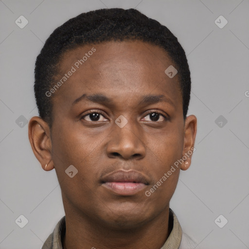 Neutral black young-adult male with short  brown hair and brown eyes