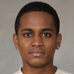 Neutral black young-adult male with short  brown hair and brown eyes