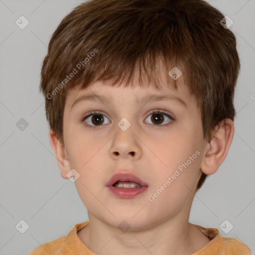 Neutral white child male with short  brown hair and brown eyes