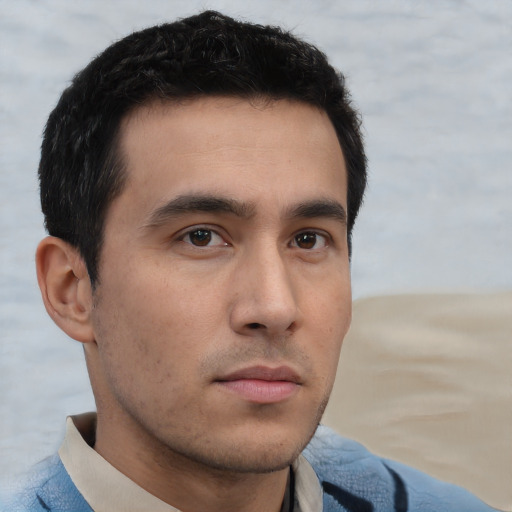 Neutral asian young-adult male with short  brown hair and brown eyes