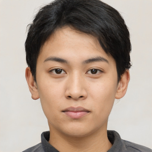 Neutral asian young-adult male with short  black hair and brown eyes