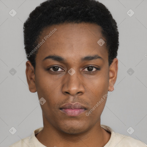Neutral latino young-adult female with short  black hair and brown eyes