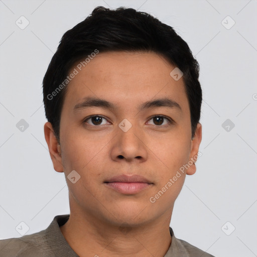 Neutral asian young-adult male with short  black hair and brown eyes