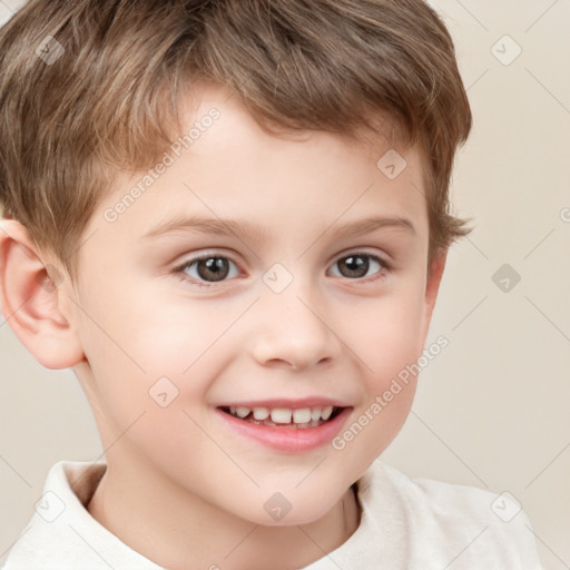 Joyful white child male with short  brown hair and brown eyes