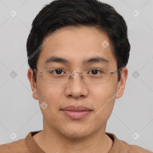 Neutral asian young-adult male with short  brown hair and brown eyes