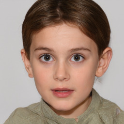 Neutral white child female with short  brown hair and grey eyes