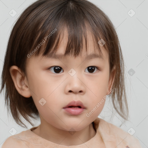 Neutral white child female with medium  brown hair and brown eyes