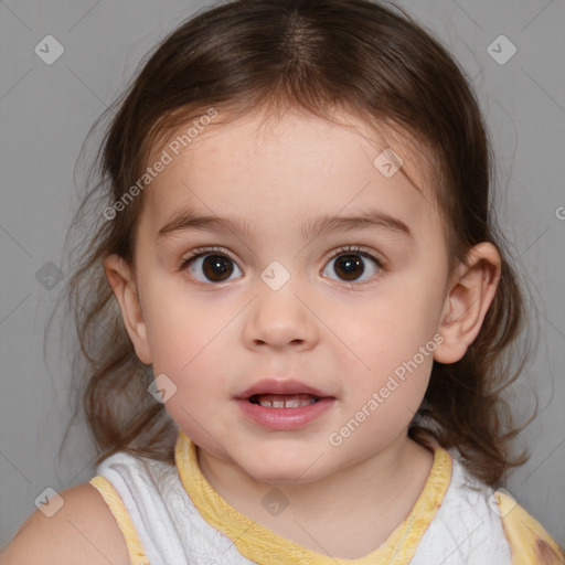 Neutral white child female with medium  brown hair and brown eyes