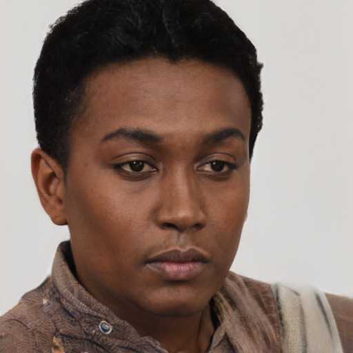 Neutral black young-adult male with short  brown hair and brown eyes