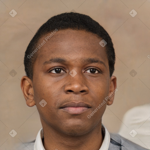 Neutral black young-adult male with short  brown hair and brown eyes