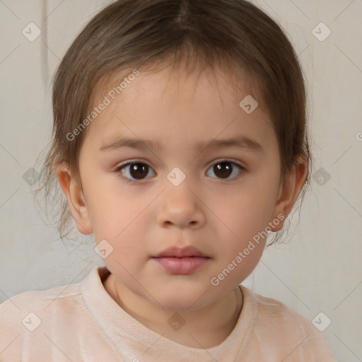 Neutral white child female with medium  brown hair and brown eyes