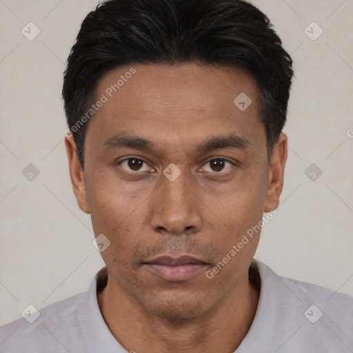 Neutral asian young-adult male with short  black hair and brown eyes