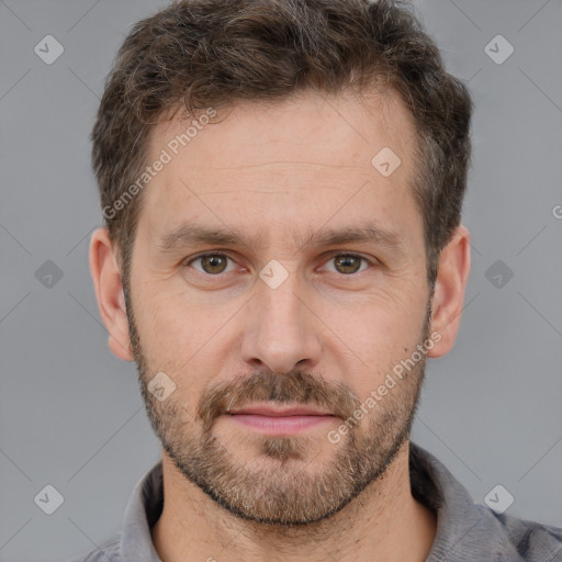 Neutral white adult male with short  brown hair and brown eyes