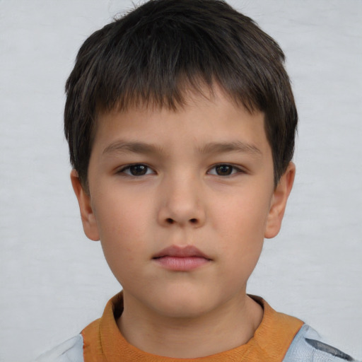Neutral asian child male with short  brown hair and brown eyes