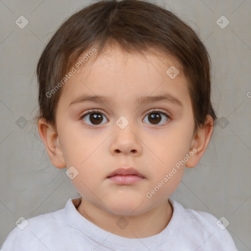 Neutral white child female with short  brown hair and brown eyes