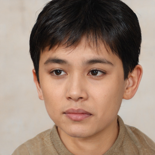 Neutral asian young-adult male with short  brown hair and brown eyes