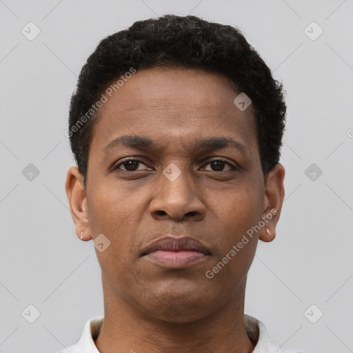 Neutral black young-adult male with short  brown hair and brown eyes