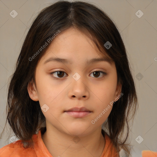 Neutral white child female with medium  brown hair and brown eyes