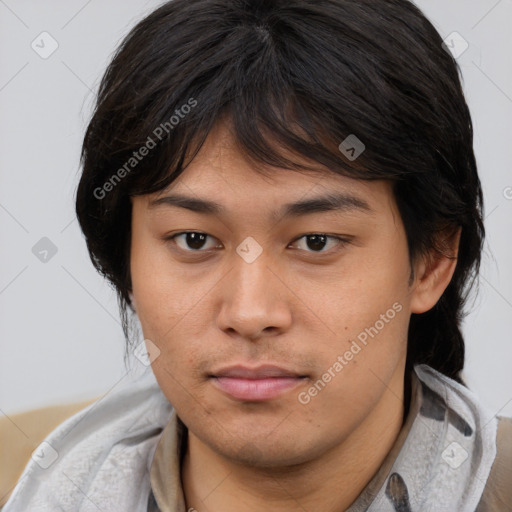 Neutral asian young-adult female with medium  brown hair and brown eyes
