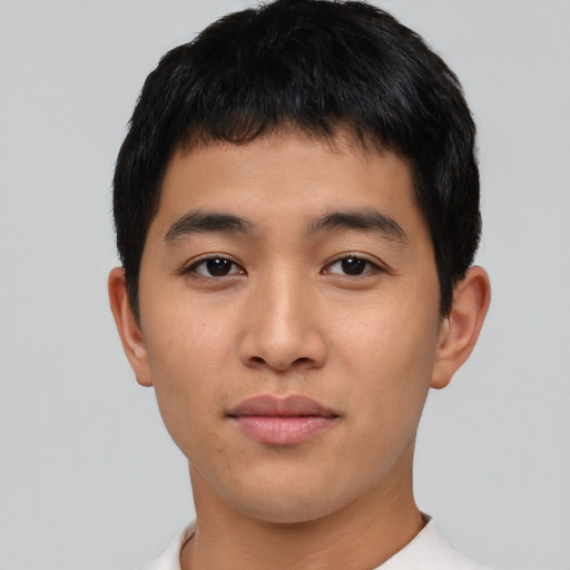 Neutral asian young-adult male with short  black hair and brown eyes