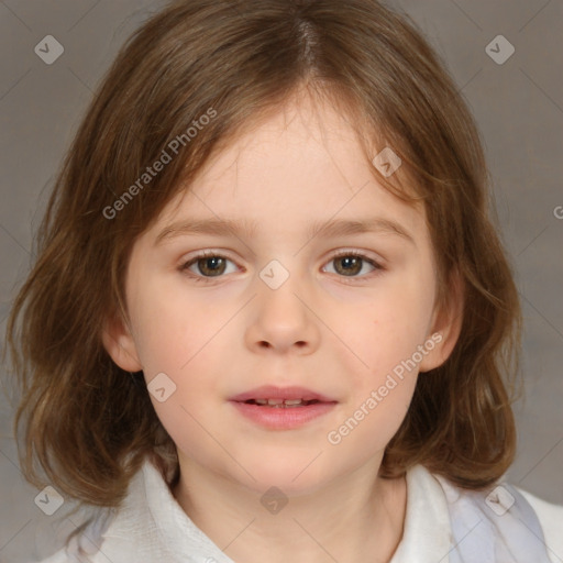 Neutral white child female with medium  brown hair and brown eyes