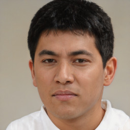 Neutral asian young-adult male with short  black hair and brown eyes