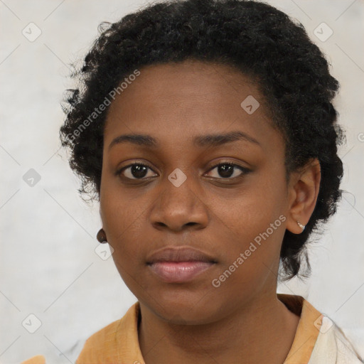 Neutral black young-adult female with short  black hair and brown eyes