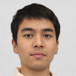 Neutral asian young-adult male with short  brown hair and brown eyes