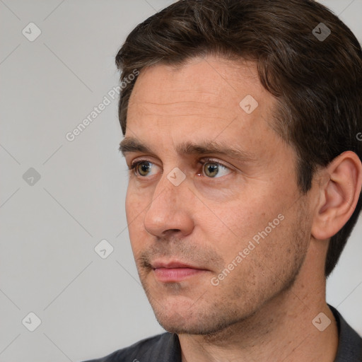 Neutral white adult male with short  brown hair and brown eyes