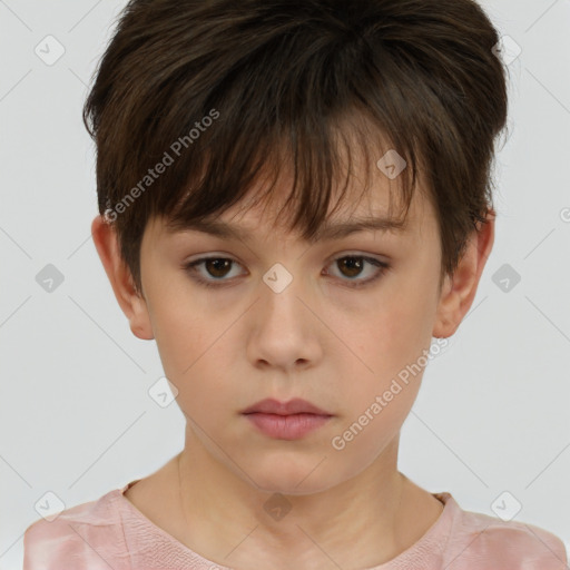 Neutral white child female with short  brown hair and brown eyes