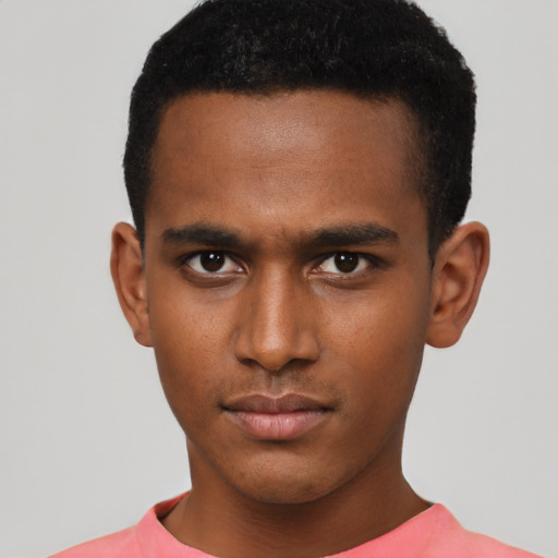 Neutral black young-adult male with short  brown hair and brown eyes