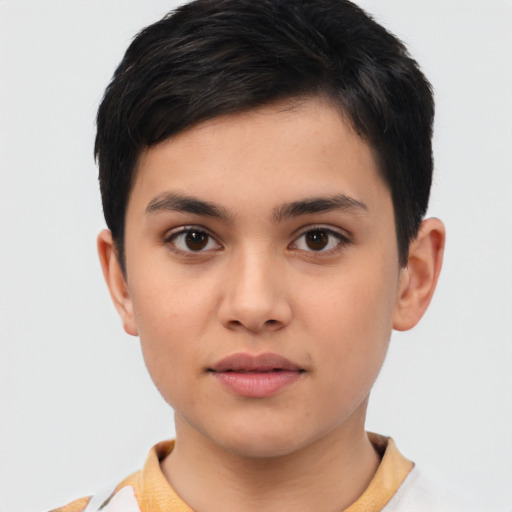 Neutral white child female with short  brown hair and brown eyes