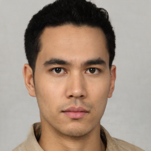 Neutral asian young-adult male with short  black hair and brown eyes